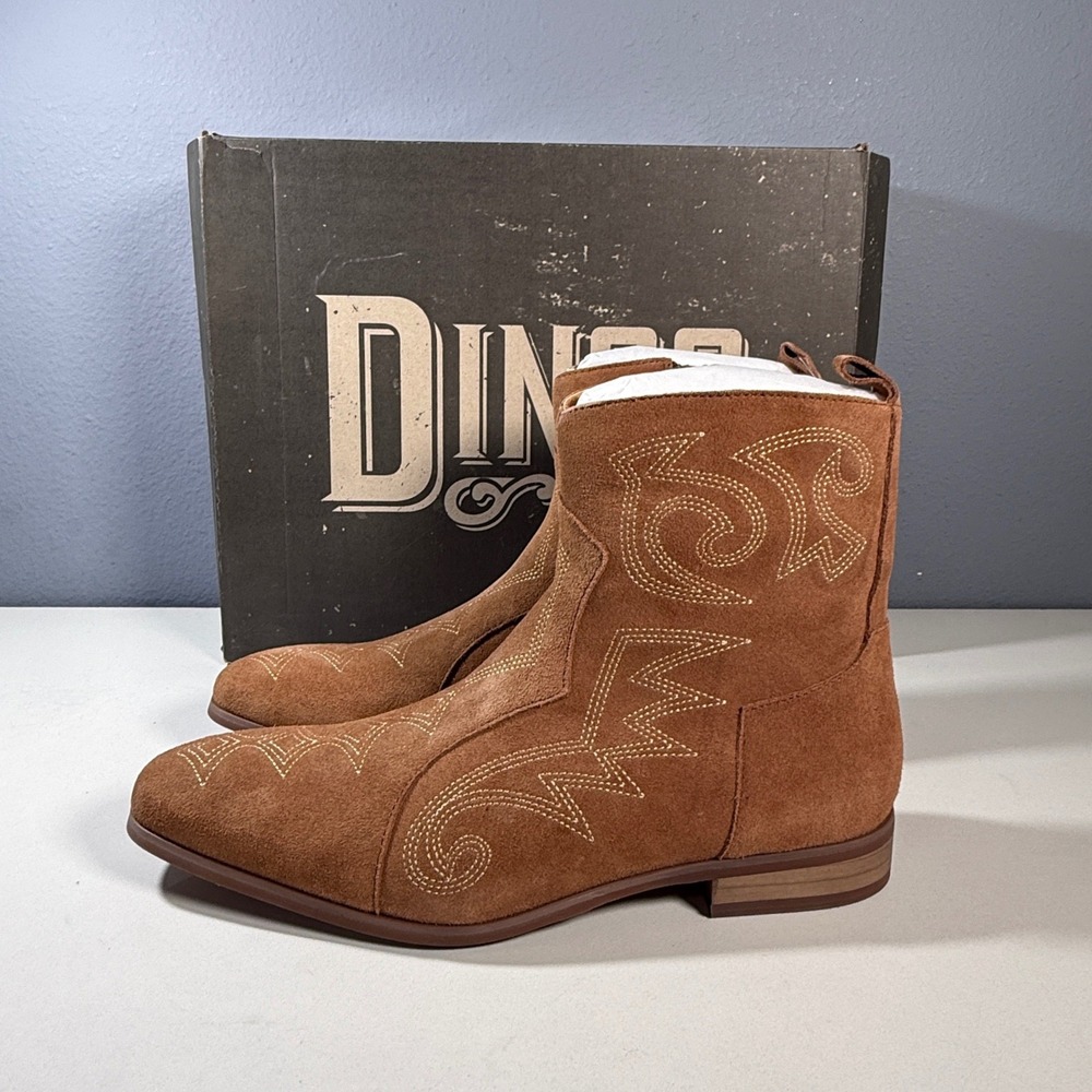 Dingo Ankle Boots Mens 8.5D Tan New Suede‎ Leather Western Embroidered NWT